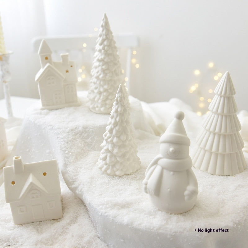 Ceramic Christmas Tree Desktop Decoration Luminous Christmas Small House Christmas Snowman